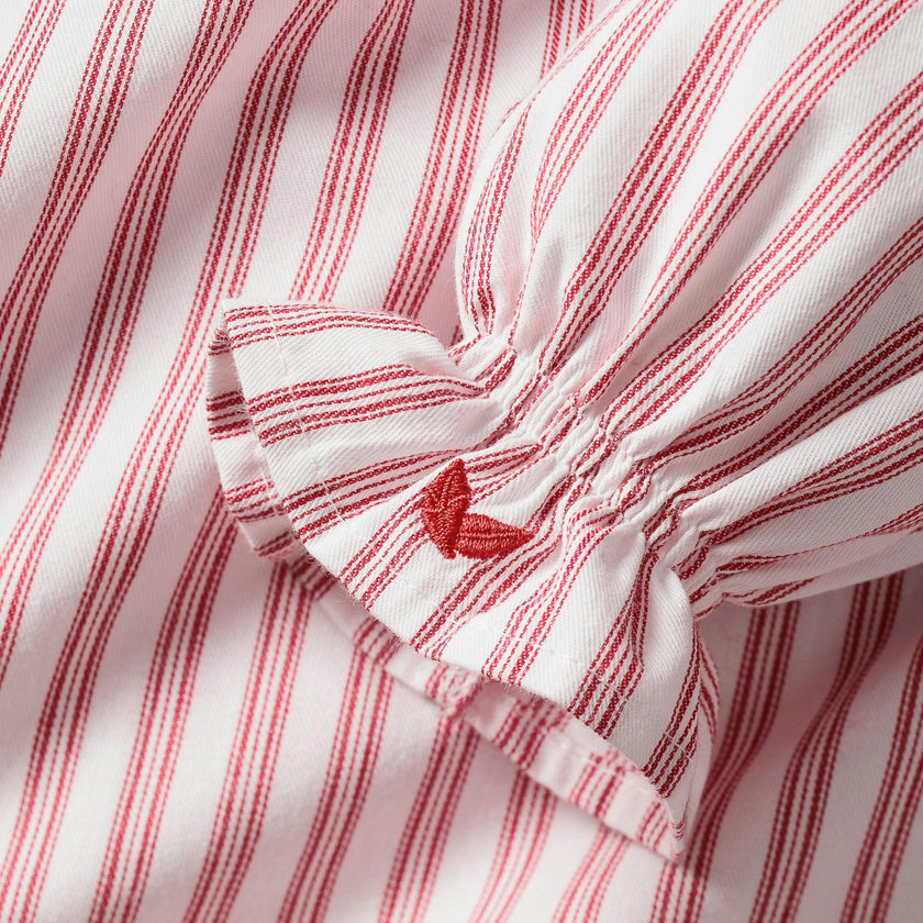 Girl's Twill Delphine Nightgown in Antique Red Ticking