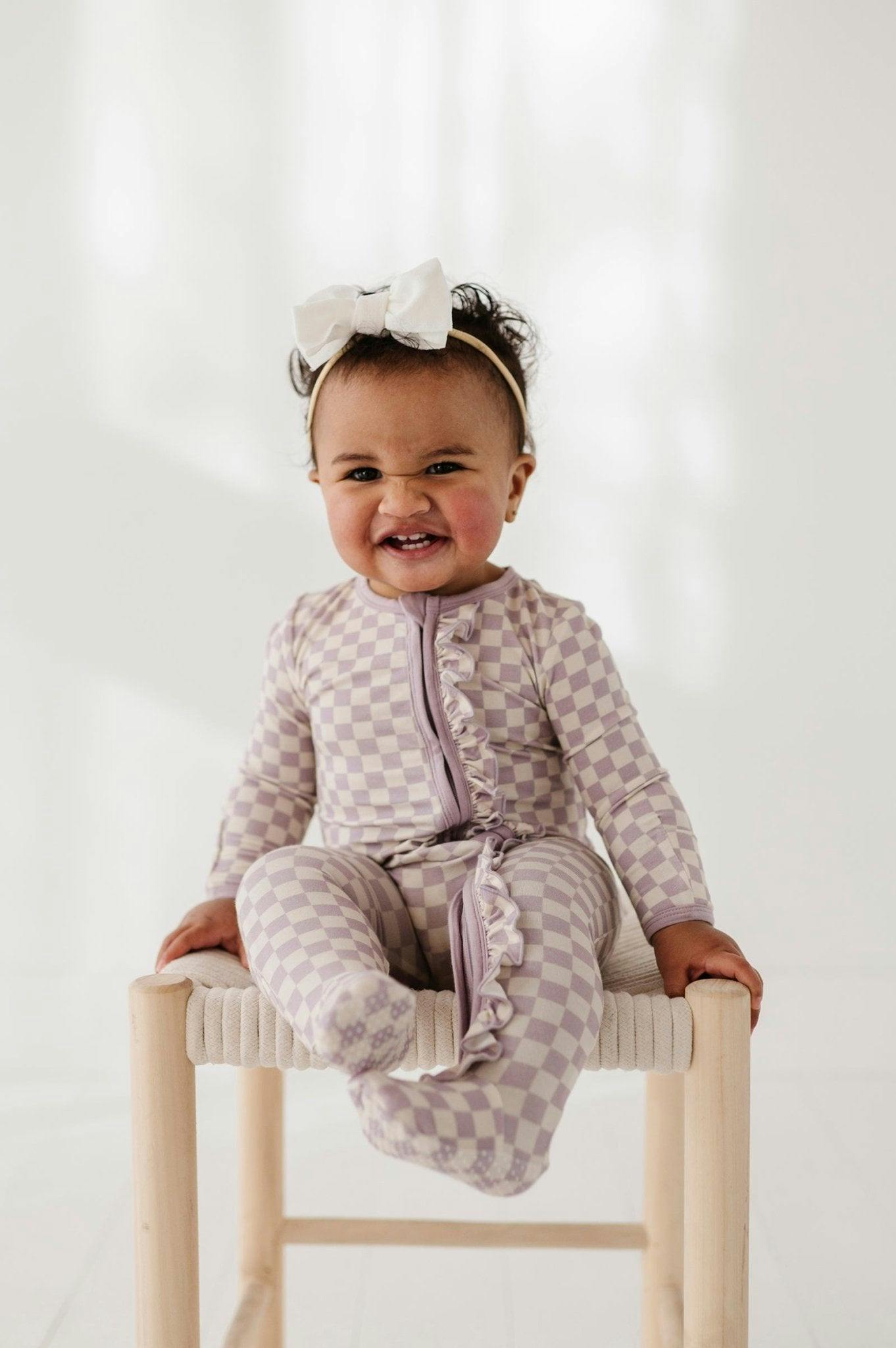 Footie Romper Lavender Cloud Checkered
