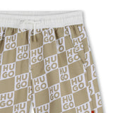 Beige Swim Shorts with All-Over Logo Print