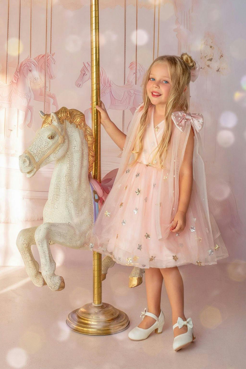 Twinkle Star Blush Pink Sequin Birthday Dress for Girls