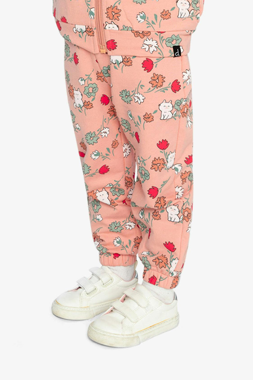 French Terry Sweatpants Pink Cat Print