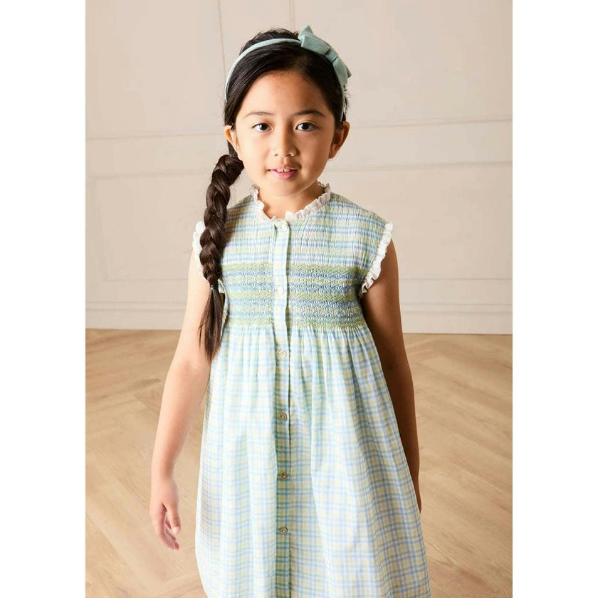 Pip Check Smocked Sleeveless Dress in Green (12mths- 10yrs)