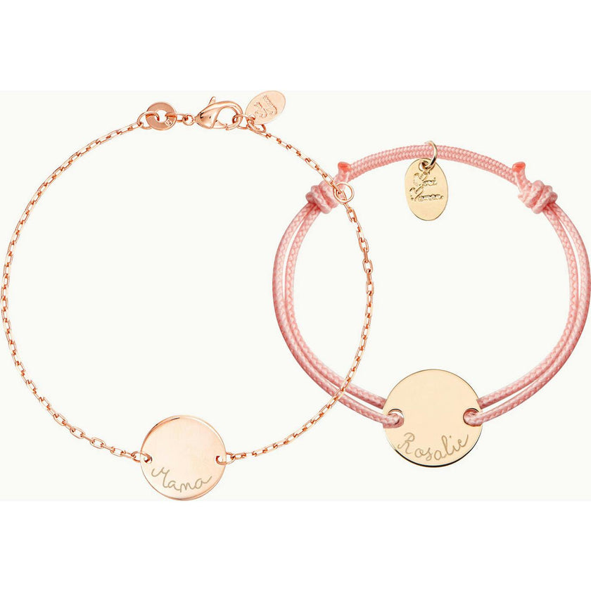 Personalized Mother & Child Bracelet Set, 14k Gold Plated