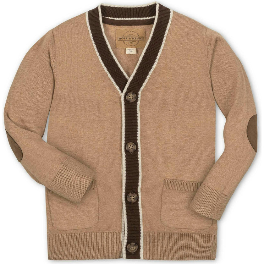 Organic Long Sleeve Tipped Cardigan Sweater, Beige