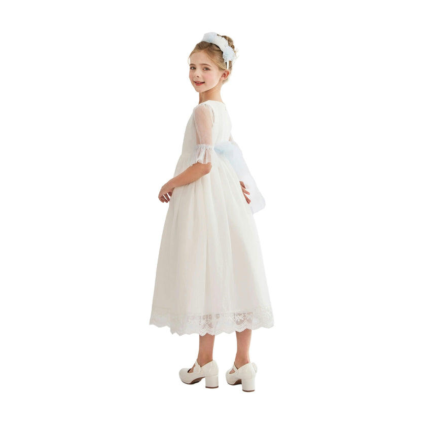 White Montessa Formal Dress with Lace Trim