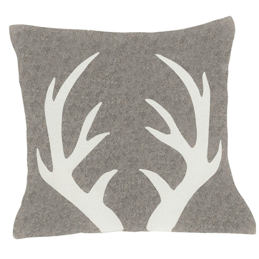 Hand Felted Wool Pillow - Cream Antlers Gray - 20" Arcadia Home