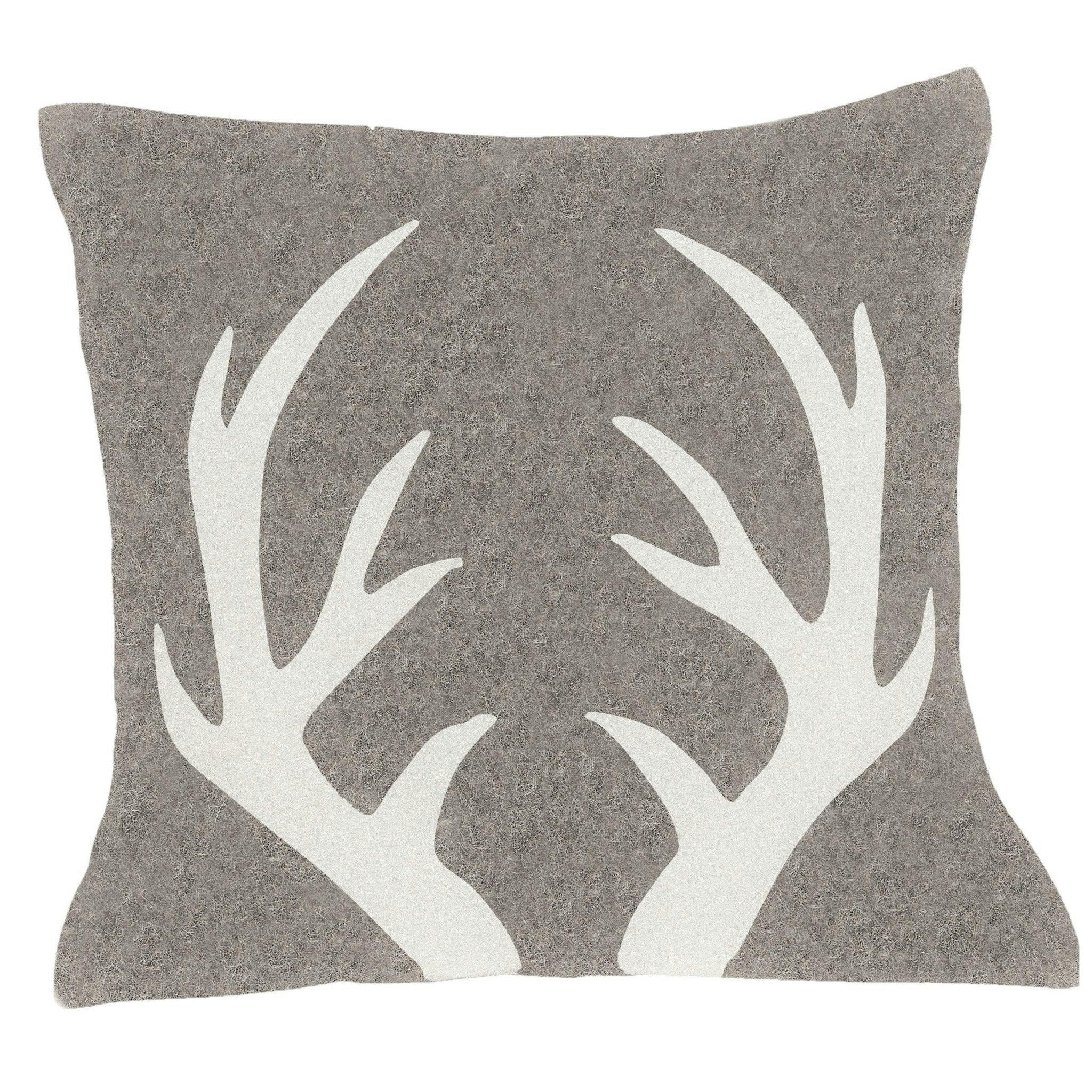 Hand Felted Wool Pillow - Cream Antlers Gray - 20