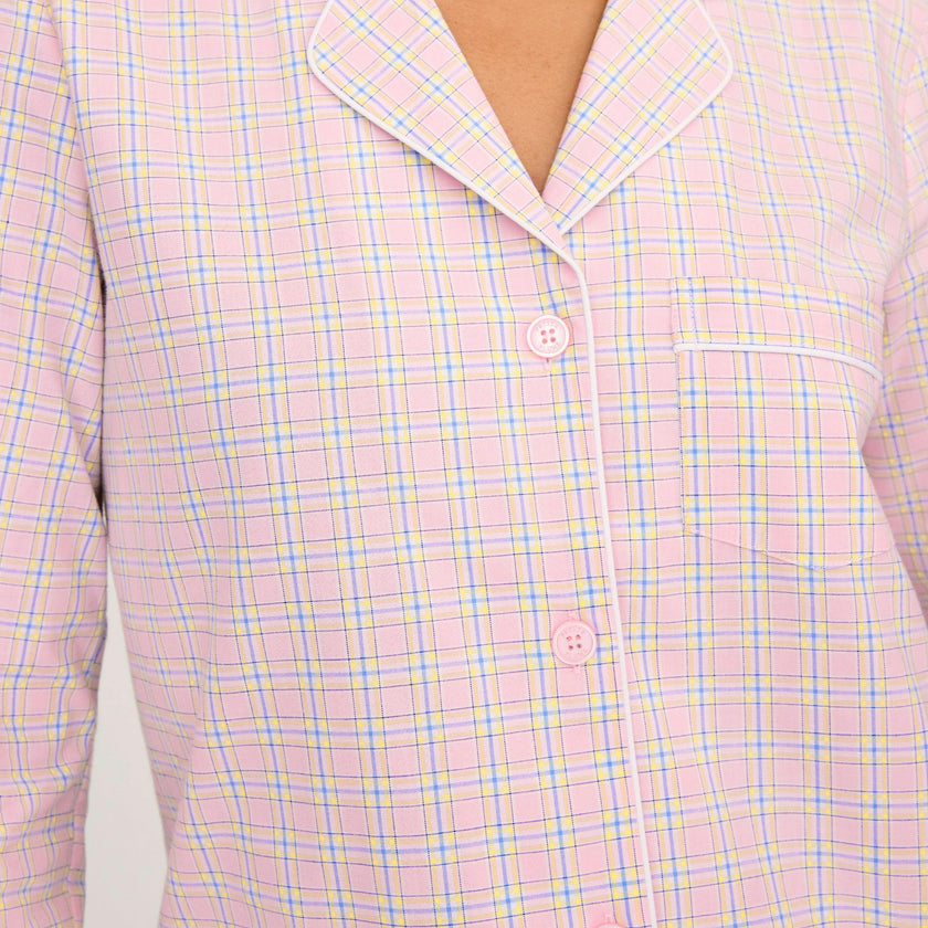 Women's Twill Pajama Set in Peony Plaid