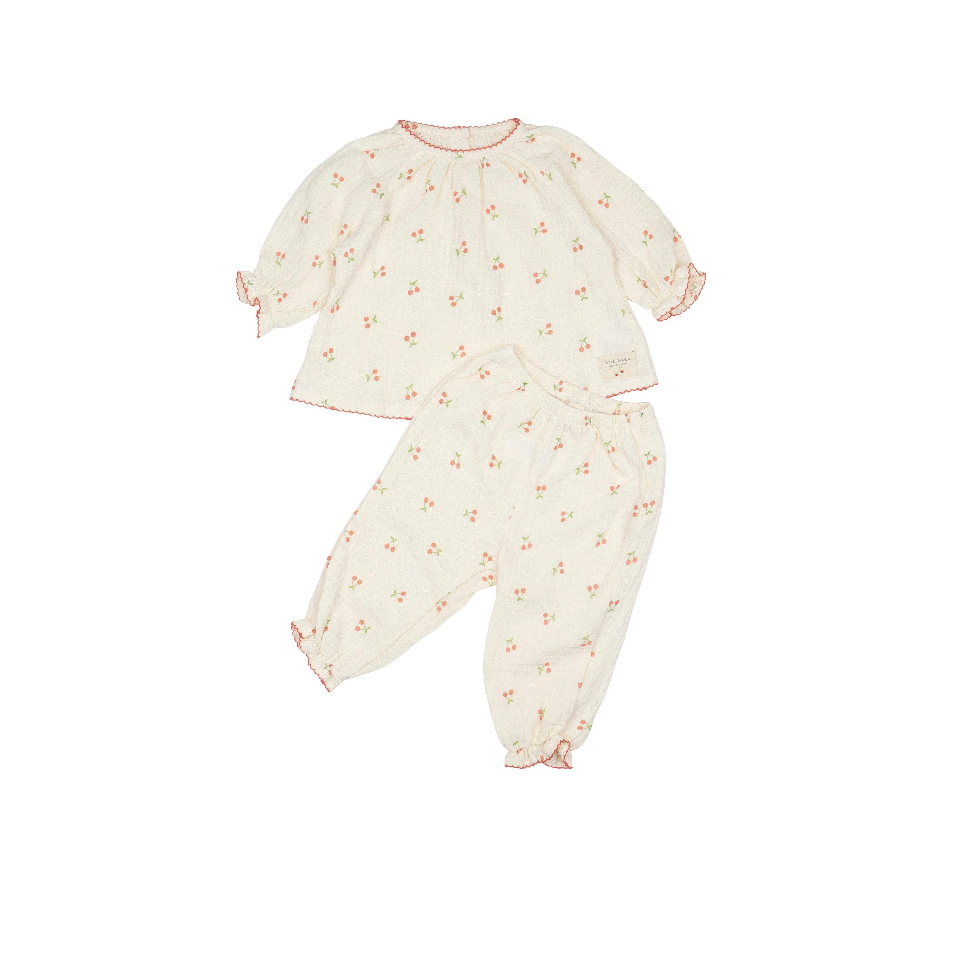 Gauze Two Piece Set in Cherries