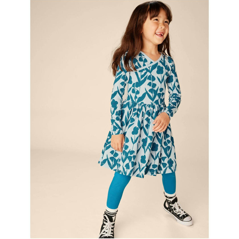Floral Print Empire Waist Long Sleeve Wrap Neck Dress, Multi