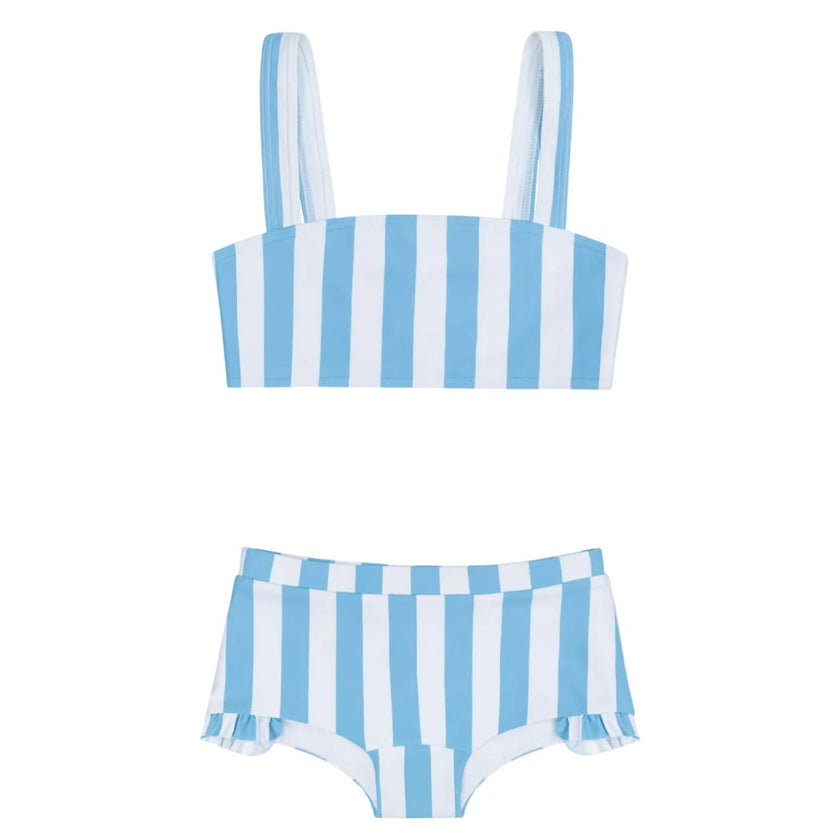 girls bay stripe bandeau bikini and swim shorts