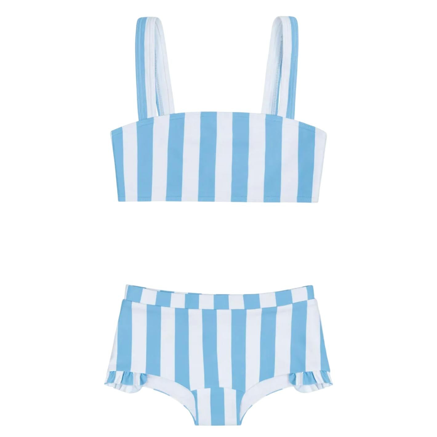 girls bay stripe bandeau bikini and swim shorts