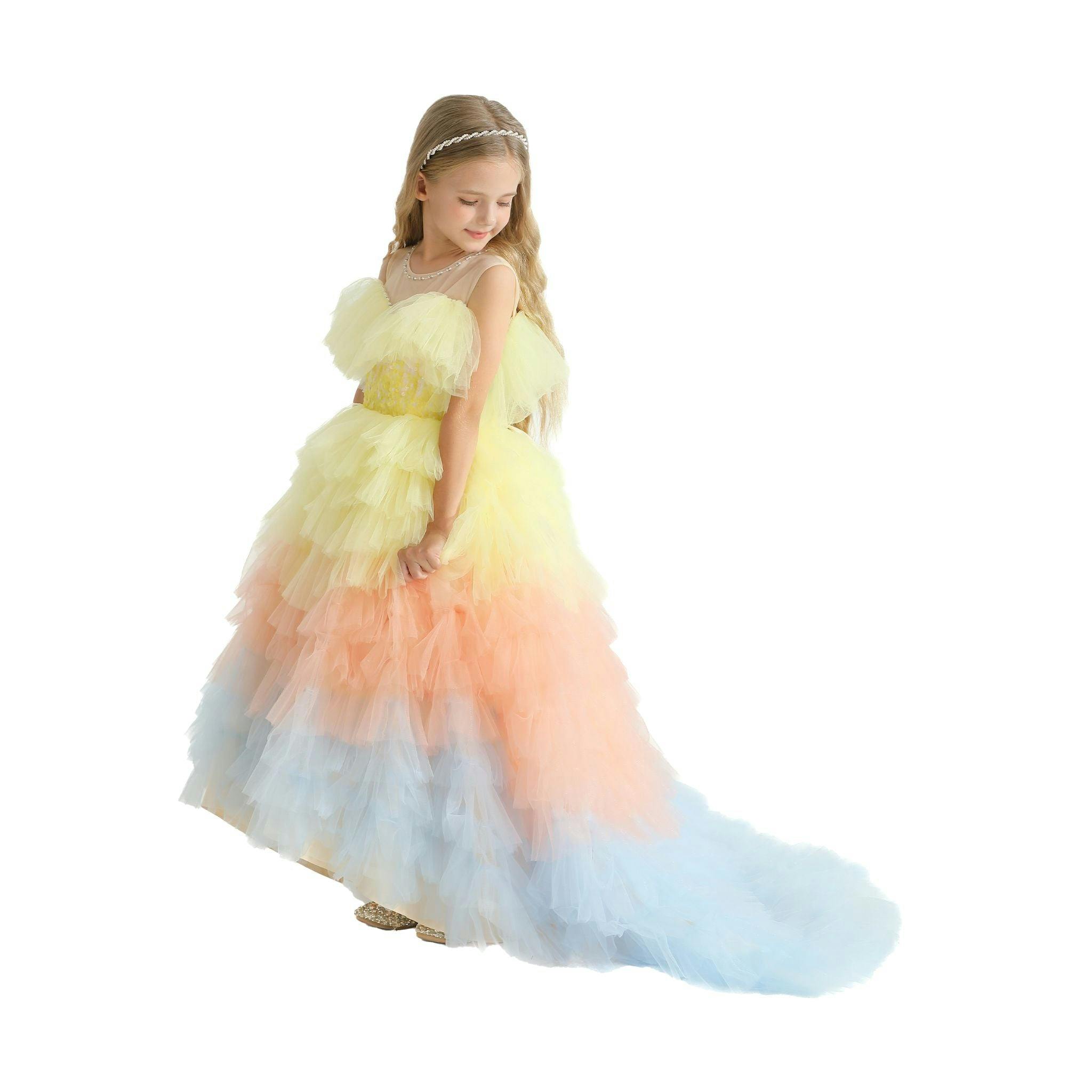 Yellow Tiered Pastel Ruffle Callecita Dress