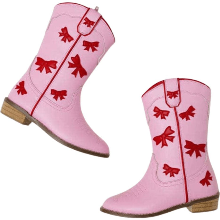 Cowgirl Red + Pink Bow Boots, Pink