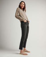 Womens Relaxed Crop Long Sleeve Tee - Pigment Dye Jersey - Warm Grey