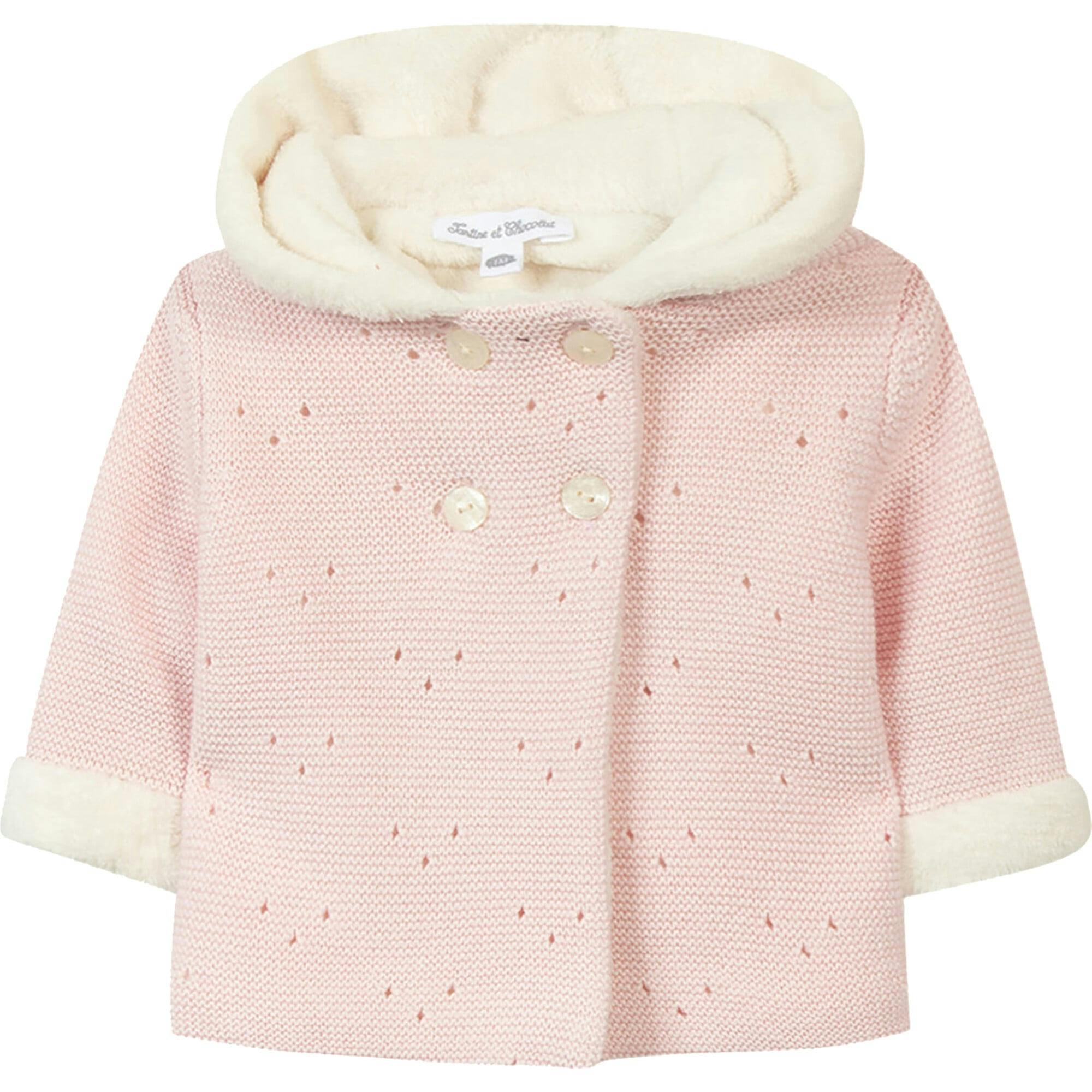 TARTINE ET CHOCOLAT Faux-Fur Lined Knit Jacket, Blue
