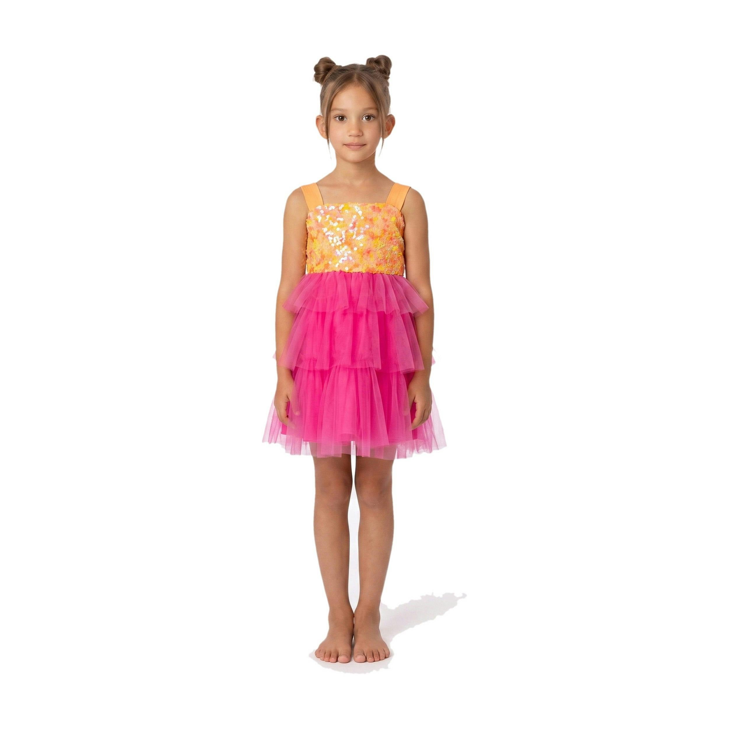 Pink Lemonade Sequin Tiered Tulle Birthday Dress for Girls