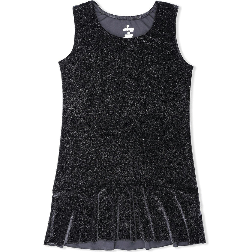 Luxe Twinkly Velvet Drop Waist Dress, Black