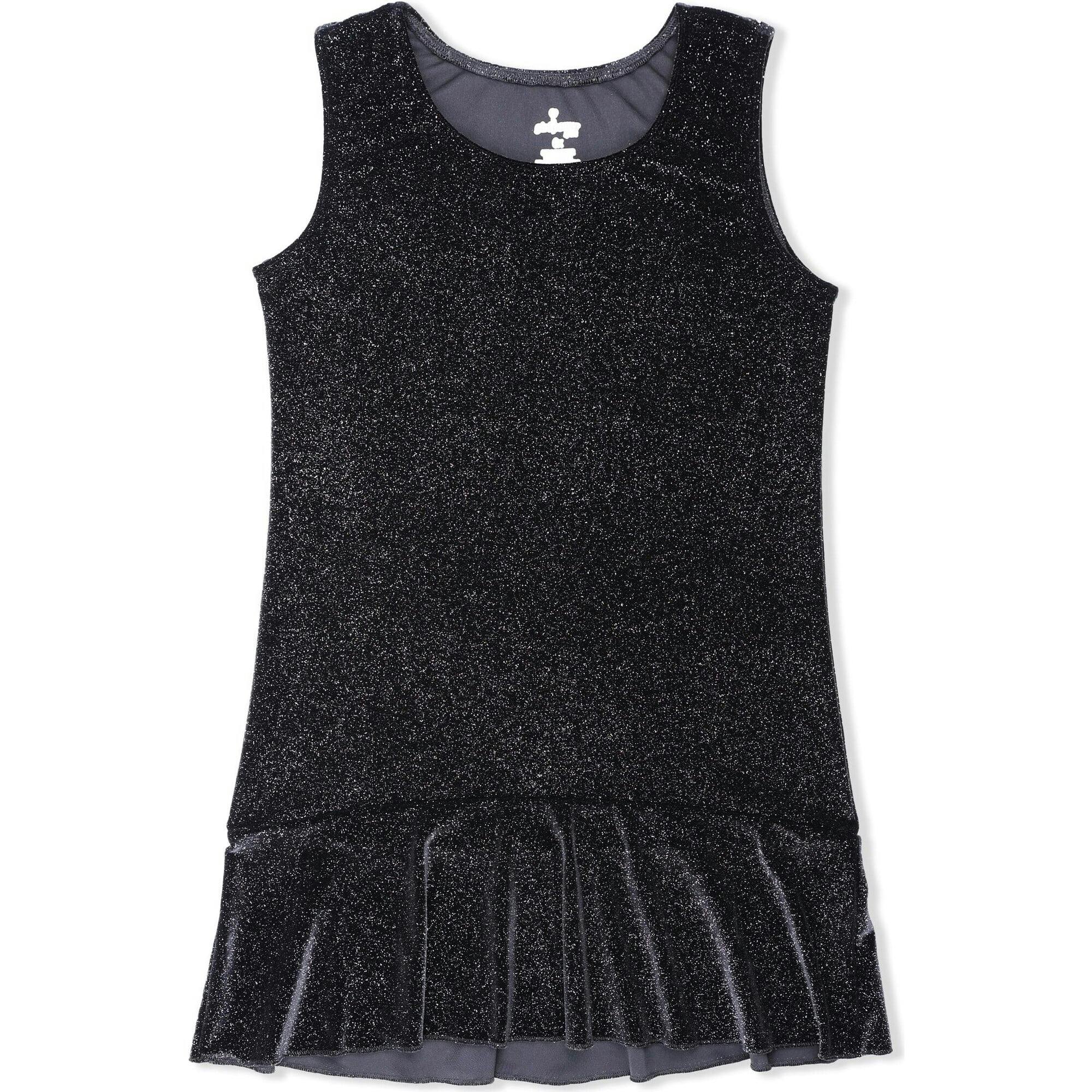 Luxe Twinkly Velvet Drop Waist Dress, Black