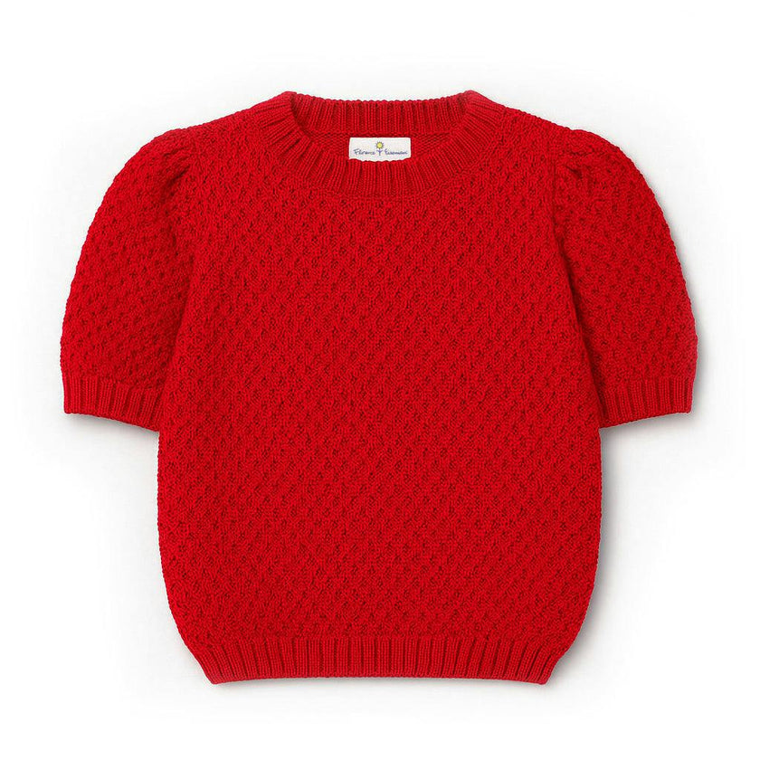 Red Short Slv Sweater W/Puff Sleeves