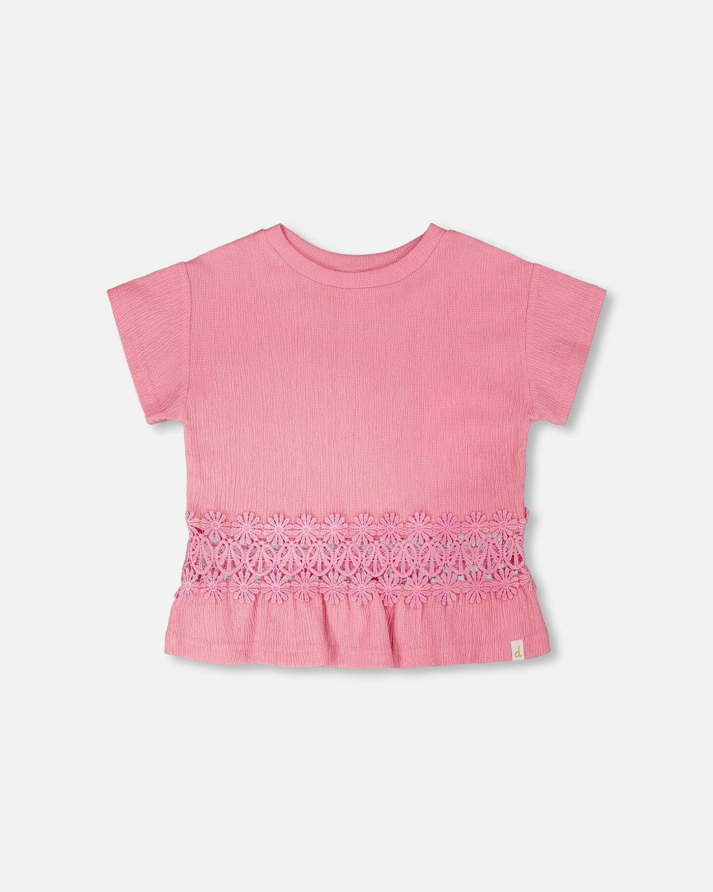 Crinkle Jersey Long T-Shirt With Crochet Insert