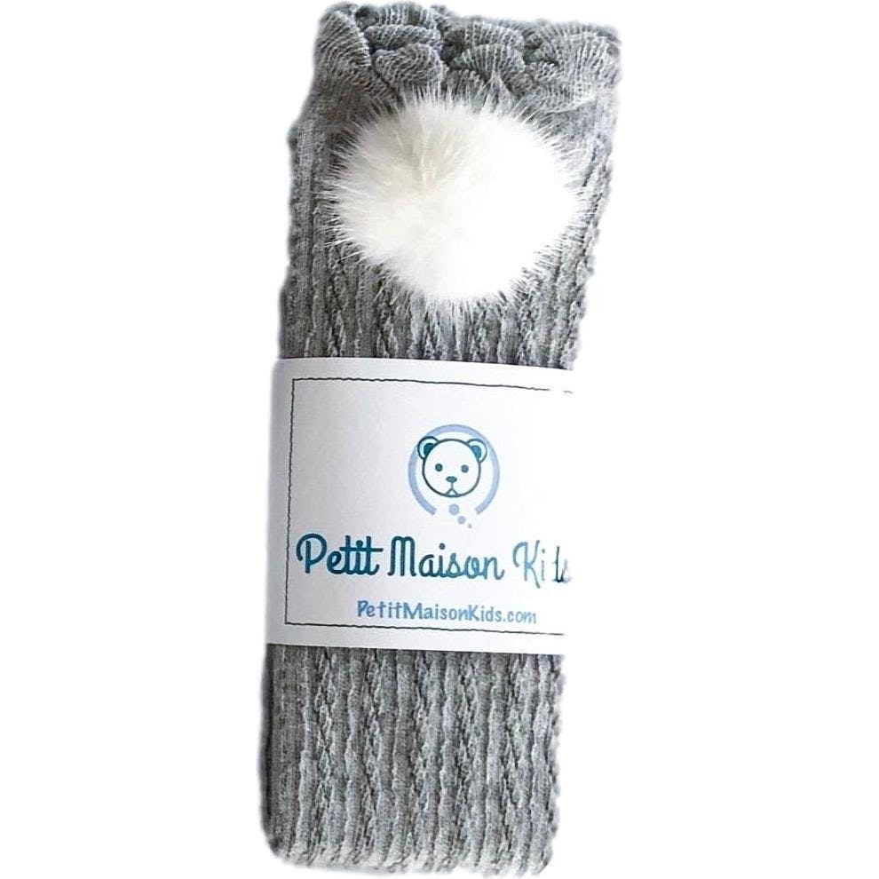 Grey Knee High Socks with Poms
