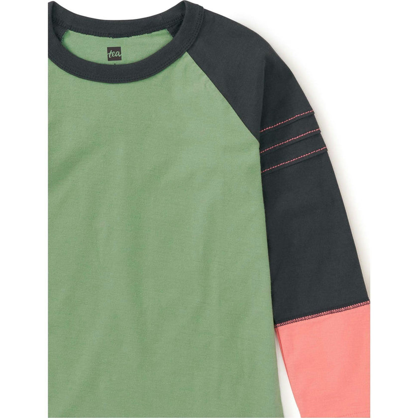 Explorer Colorblock Raglan Long Sleeve Pintuck T-Shirt, Green