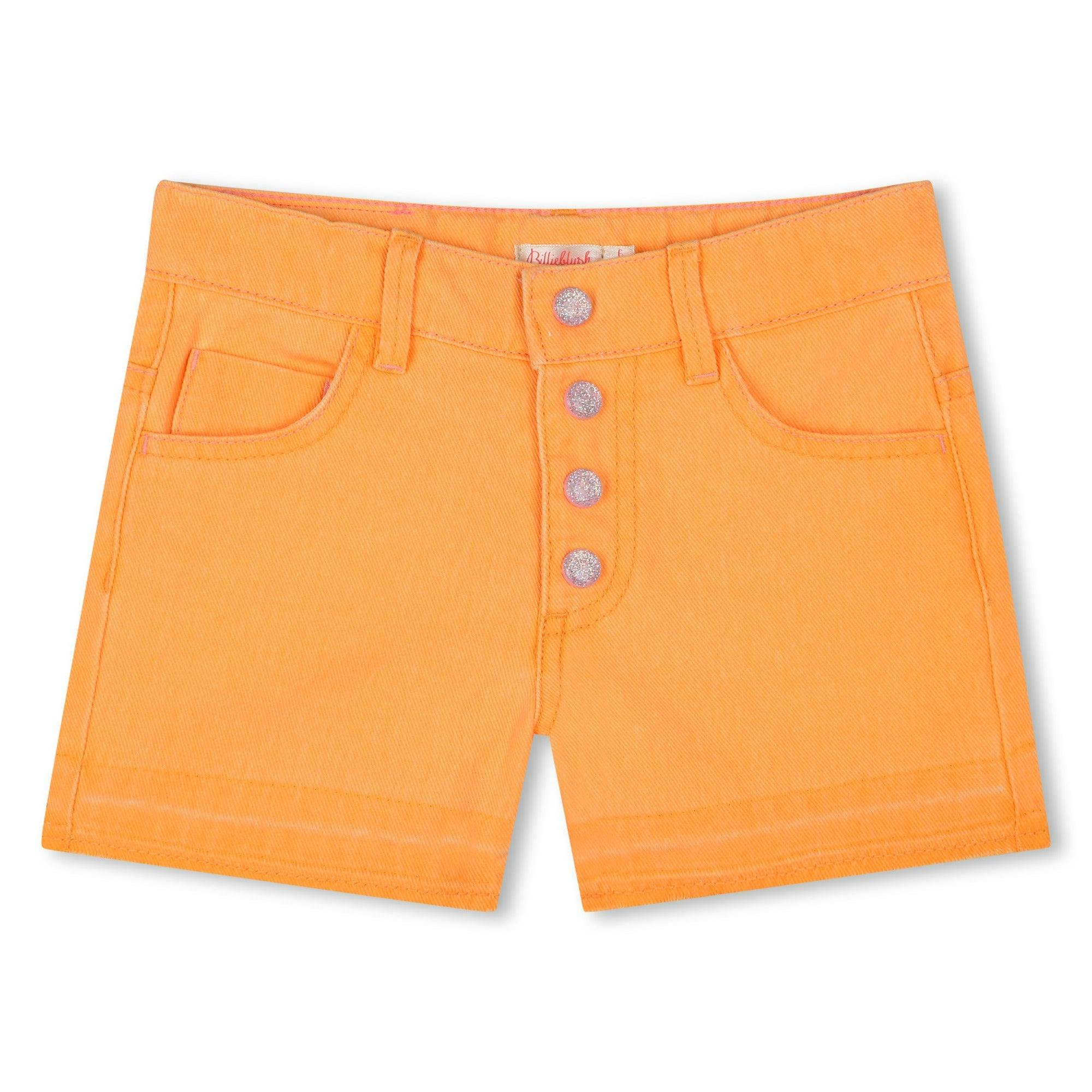 Orange Pop Denim Sequin Pocket Shorts