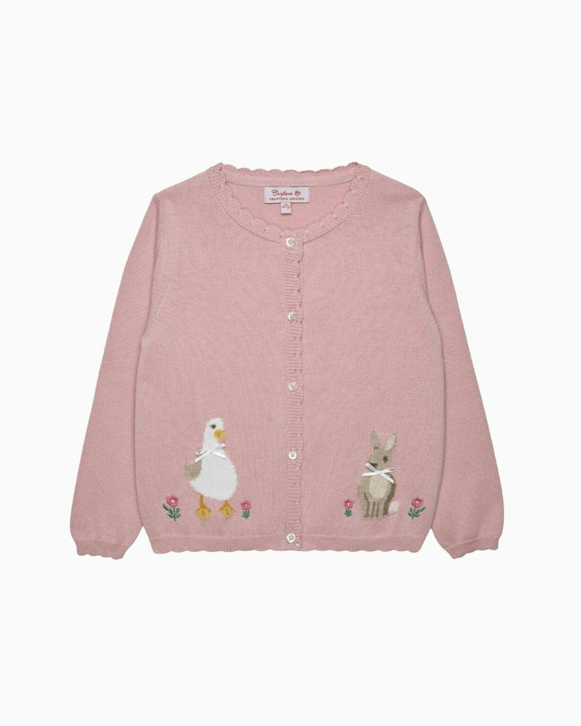 Duck and Bunny Cardigan in Pink
