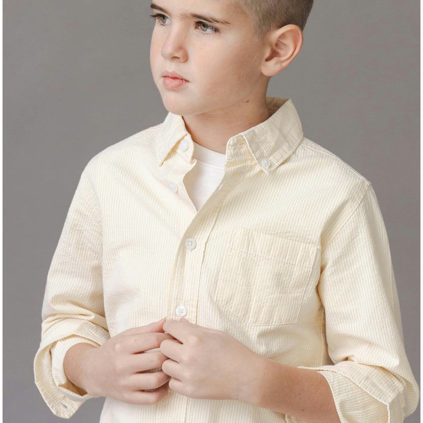 Organic Long Sleeve Seersucker Shirt, Yellow