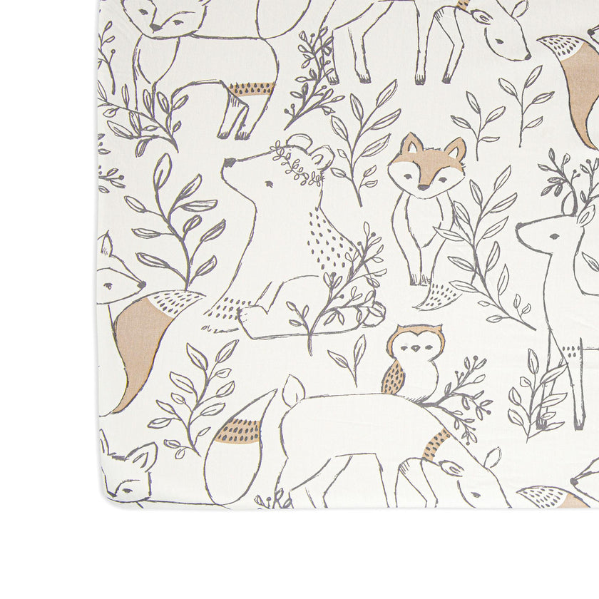 Ezra Woodland Animal Cotton Fitted Crib Sheet