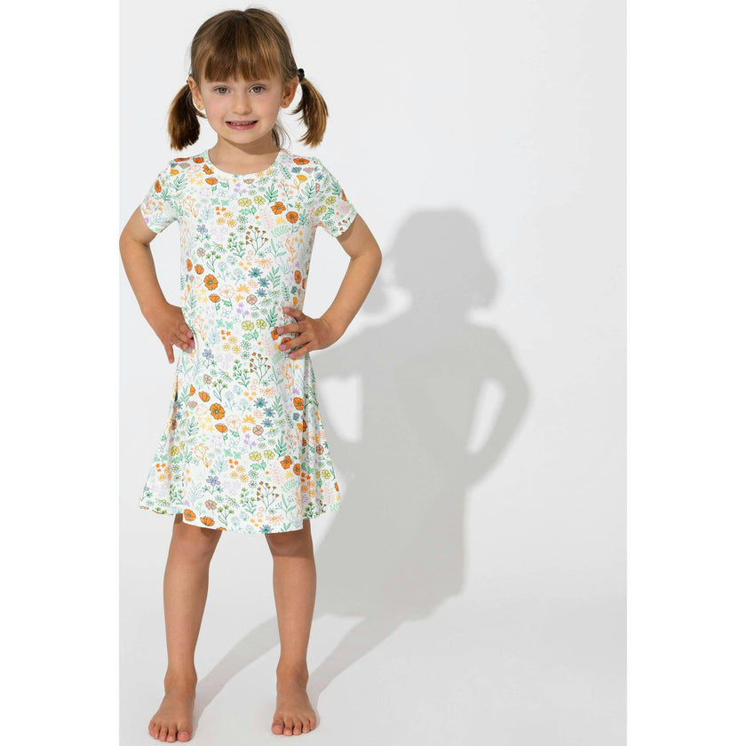 Summer Floral Bamboo Girls' Short Sleeve Dress