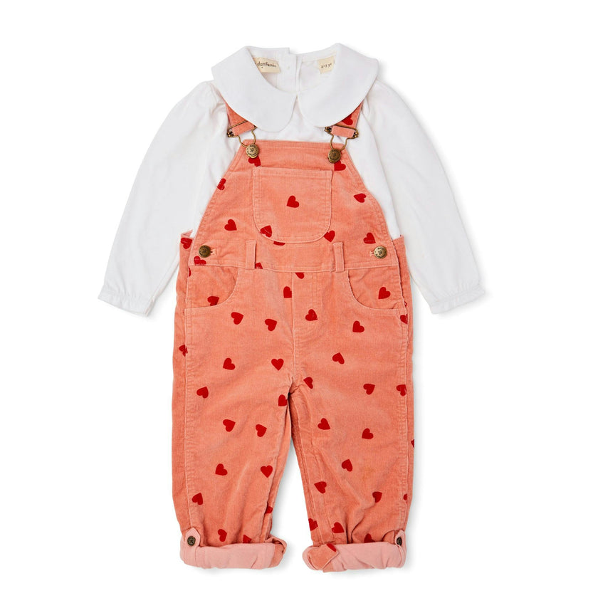 Heart Print Corduroy Overalls