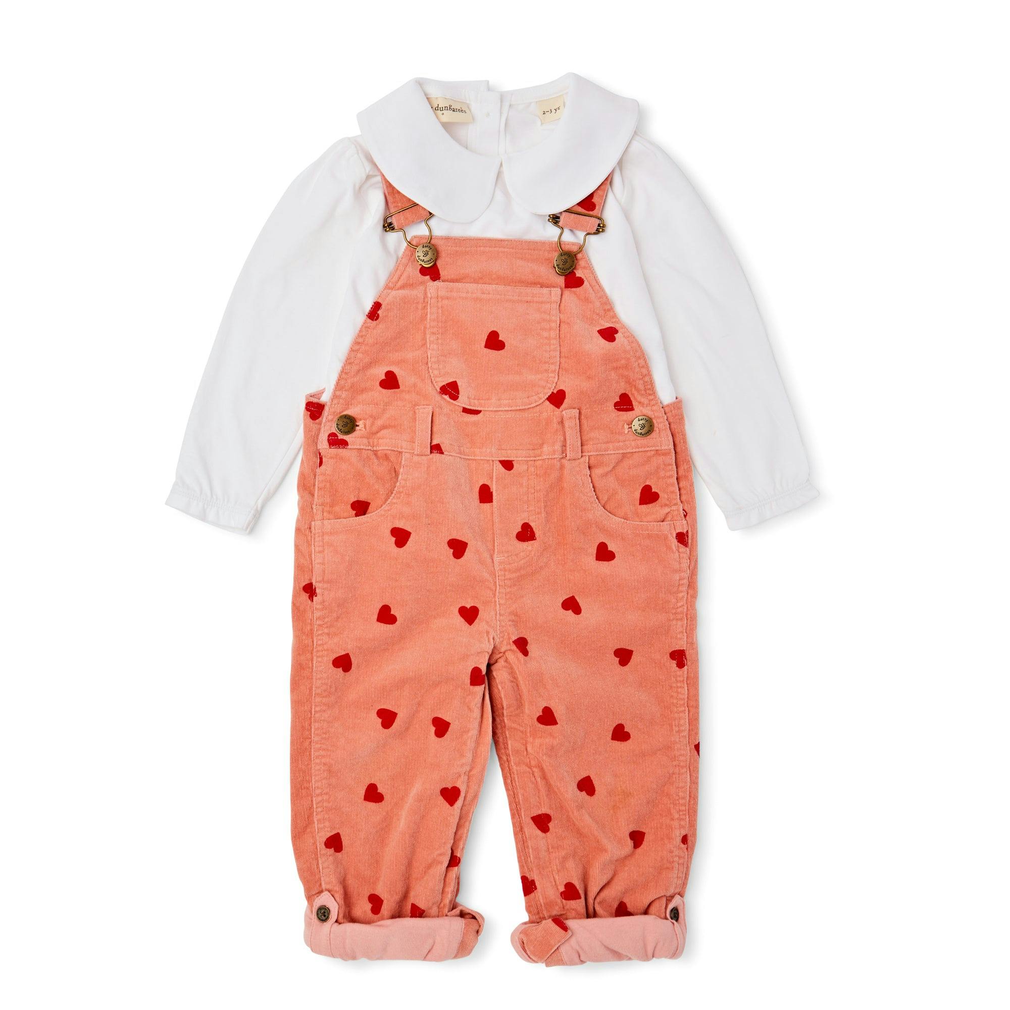 Heart Print Corduroy Overalls