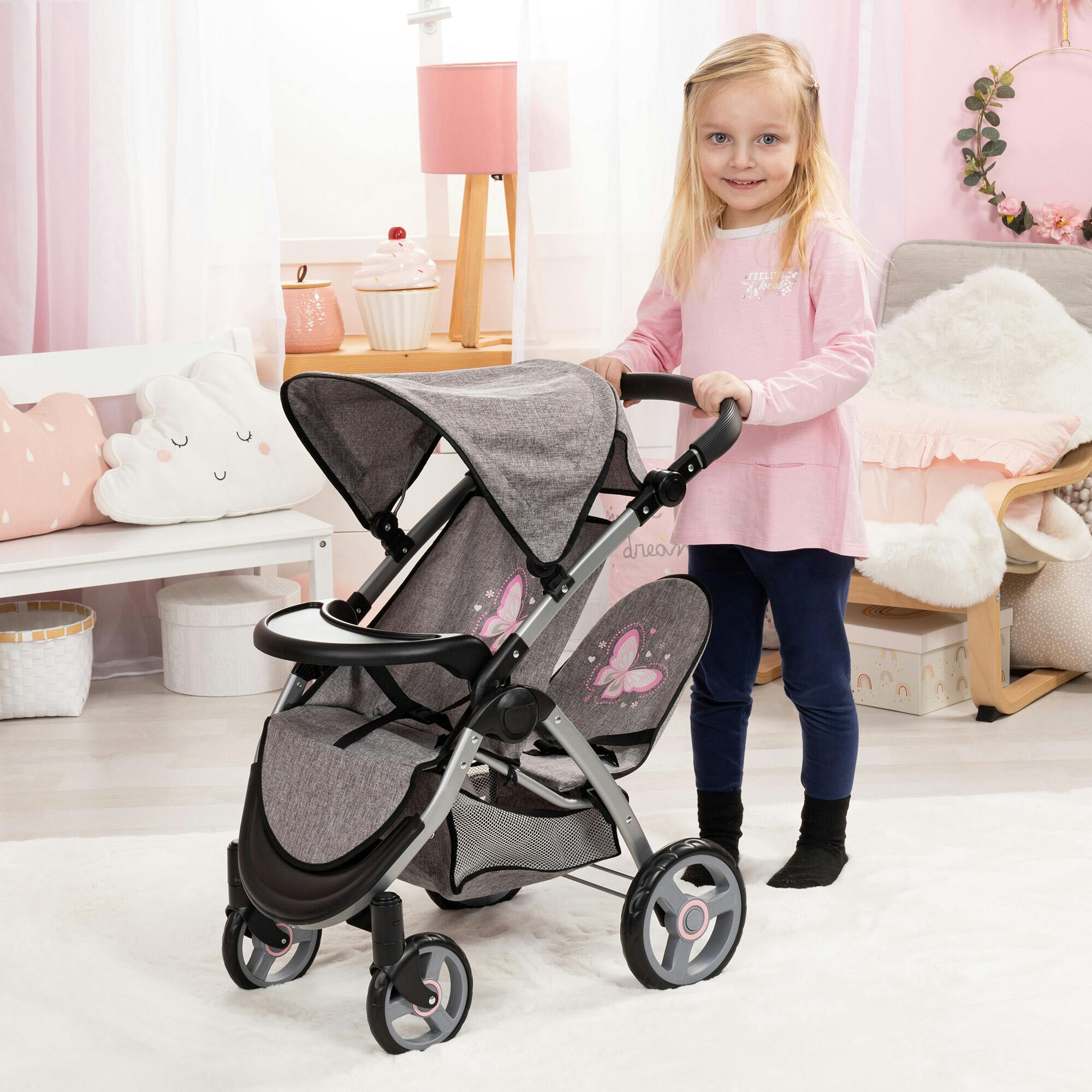 Bayer Design Dolls: Twin Star Stroller - Grey