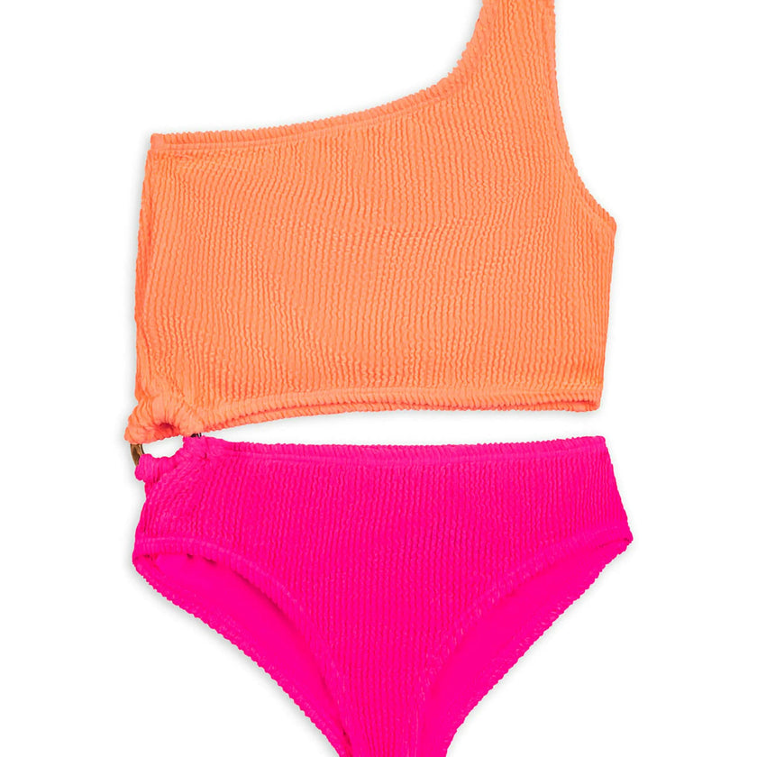 Dina Crinkle Side Cutout One Piece Swimsuit