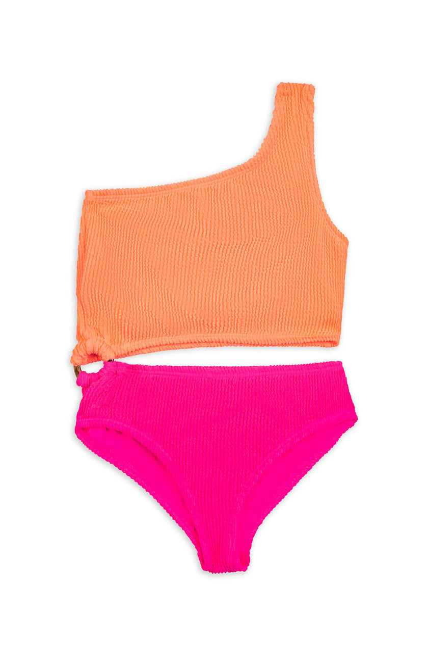 Dina Crinkle Side Cutout One Piece Swimsuit
