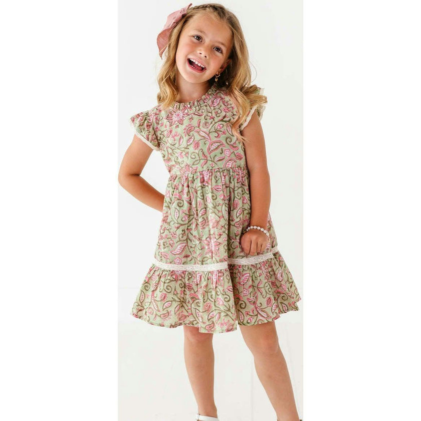 Block Print Bloom Ruffle Dress