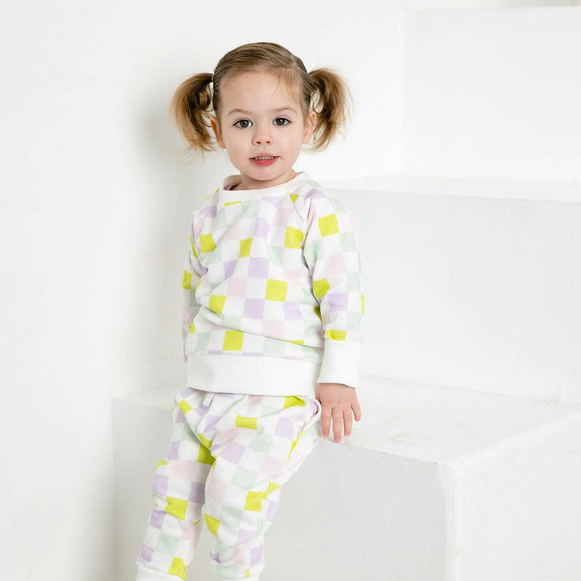 multi-checkered jogger set
