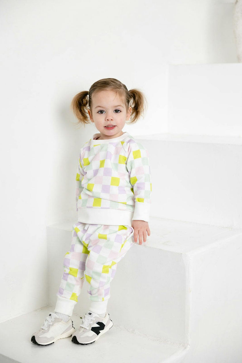 multi-checkered jogger set