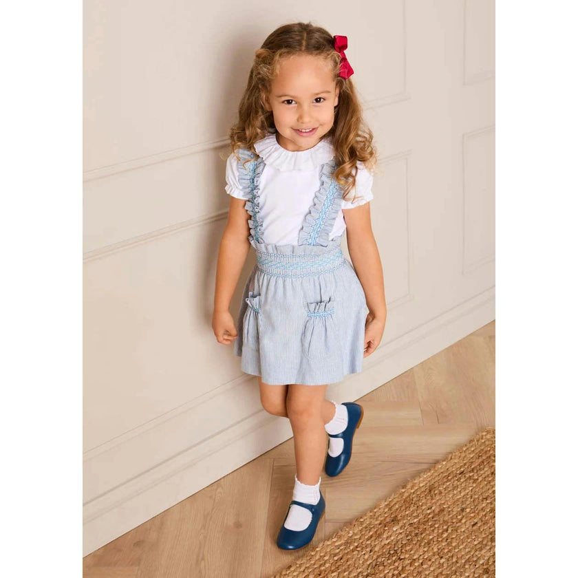Alexander Stripe Smocked Skirt with Braces in Blue (18mths-6yrs)