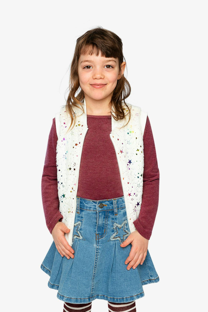 Faux Fur Sleeveless Vest Multicolored Star