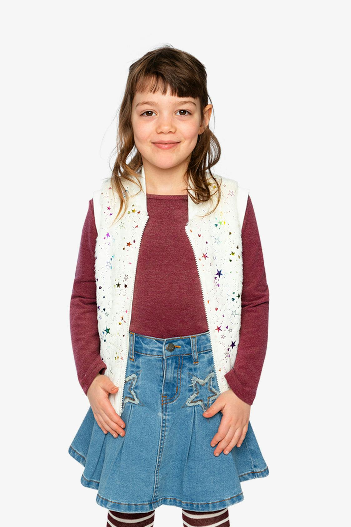 Faux Fur Sleeveless Vest Multicolored Star