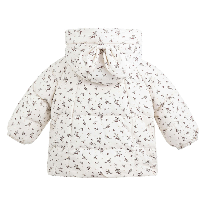 White Floral Hooded Jacket & Mitten Set