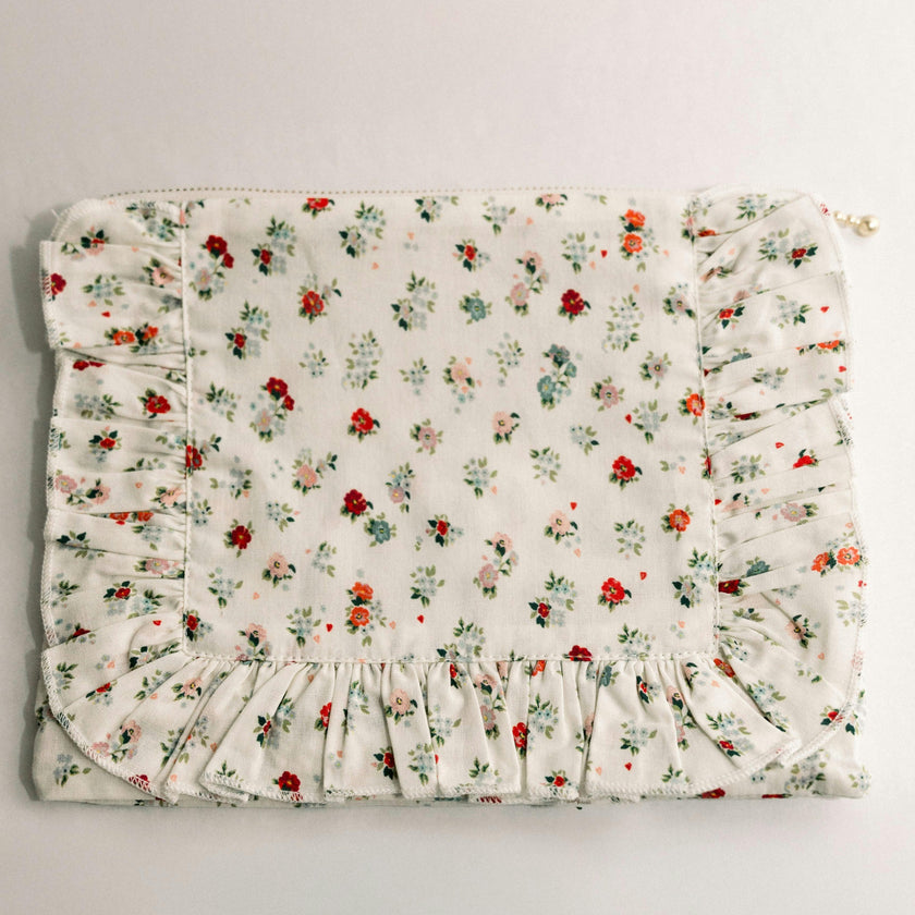 Petite Bouquet Timeless Floral Ruffle Zipper Pouch