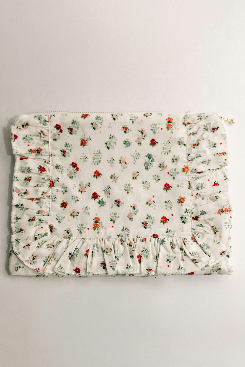 Petite Bouquet Timeless Floral Ruffle Zipper Pouch