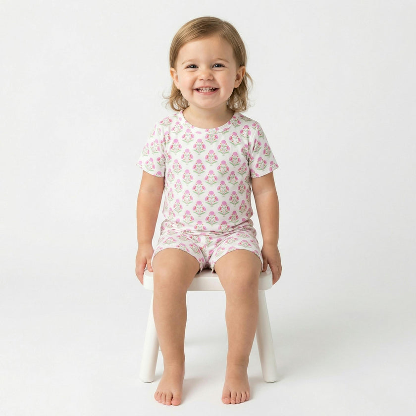 Pink Posy Short Sleeve & Shorts Bamboo Toddler Pajama Set