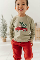 Boys Raglan Sweatshirt in Christmas Truck on Evergreen