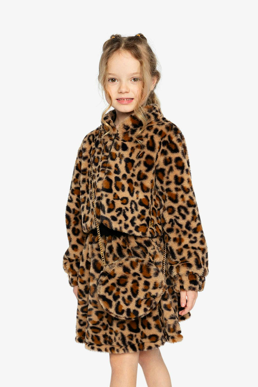 Faux Fur Skirt Brown Leopard Print