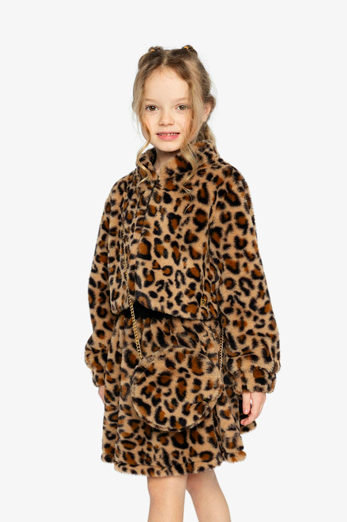 Faux Fur Skirt Brown Leopard Print